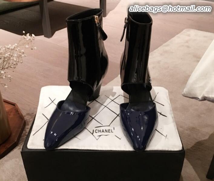 Affordable Price Chanel Patent Calfskin Mary Jane Open Ankle Short Boots G35431 Blue/Black 