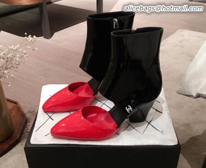 Perfect Chanel Patent Calfskin Mary Jane Open Ankle Short Boots G35431 Red/Black 