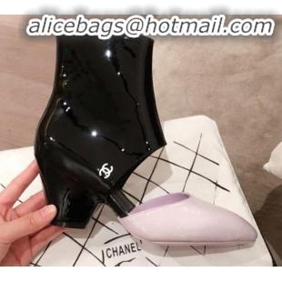 Unique Grade Chanel Patent Calfskin Mary Jane Open Ankle Short Boots G35431 Light Purple/Black 