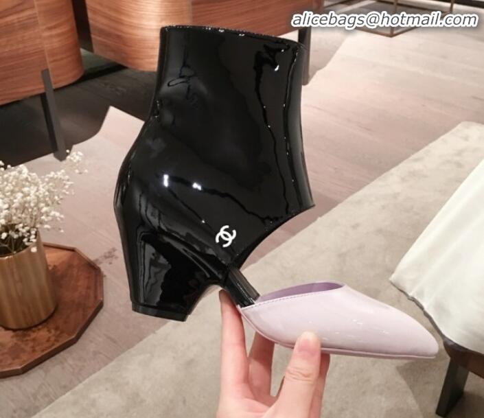 Unique Grade Chanel Patent Calfskin Mary Jane Open Ankle Short Boots G35431 Light Purple/Black 