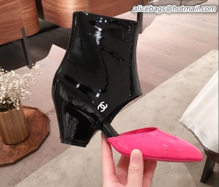 Good Taste Chanel Patent Calfskin Mary Jane Open Ankle Short Boots G35431 Pink/Black 