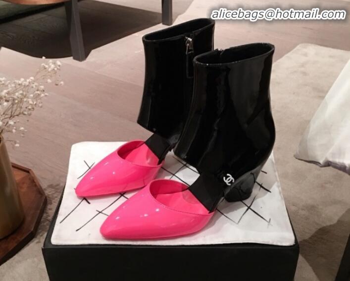 Good Taste Chanel Patent Calfskin Mary Jane Open Ankle Short Boots G35431 Pink/Black 