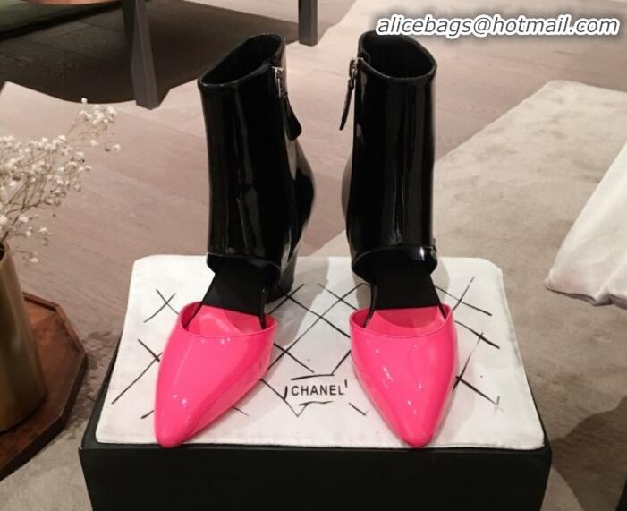 Good Taste Chanel Patent Calfskin Mary Jane Open Ankle Short Boots G35431 Pink/Black 