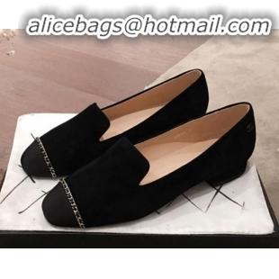 Stylish Chanel Suede Chain Flat Loafers G35164 Black 2020