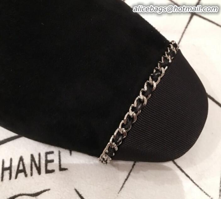 Stylish Chanel Suede Chain Flat Loafers G35164 Black 2020