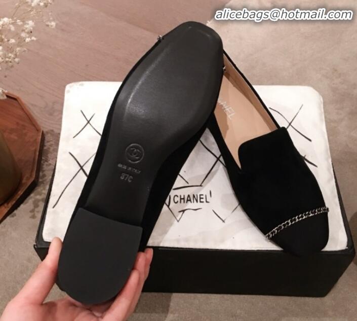 Stylish Chanel Suede Chain Flat Loafers G35164 Black 2020