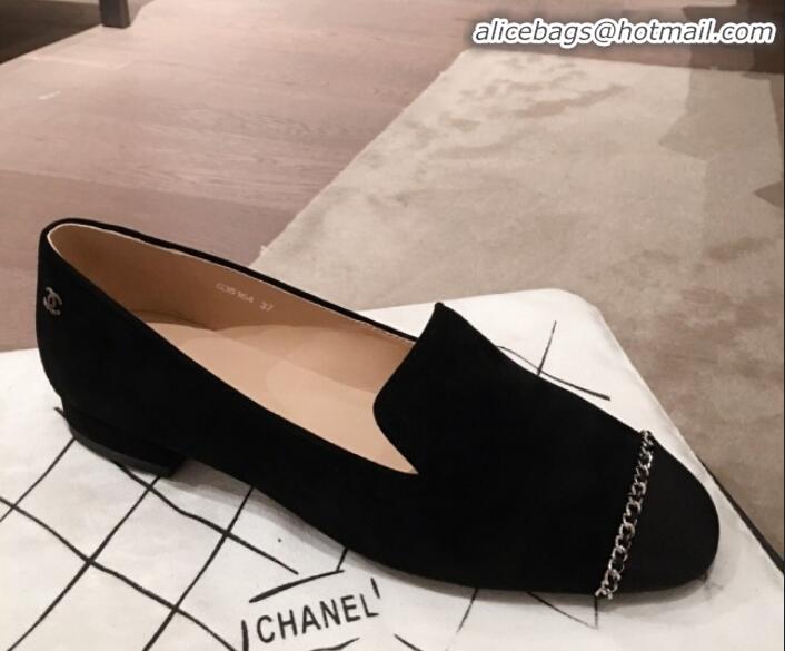 Stylish Chanel Suede Chain Flat Loafers G35164 Black 2020