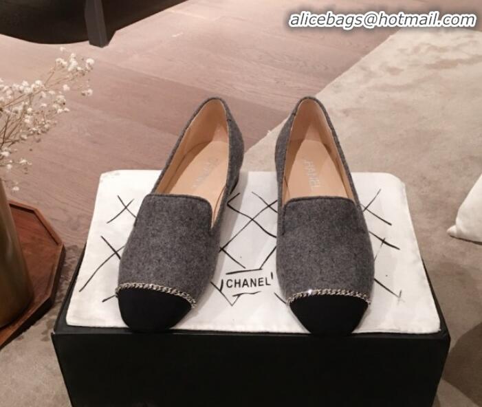 Shop Cheap Chanel Suede Chain Flat Loafers G35164 Gray 2020