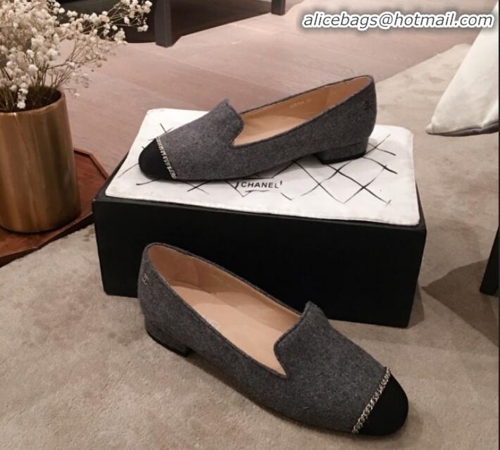 Shop Cheap Chanel Suede Chain Flat Loafers G35164 Gray 2020