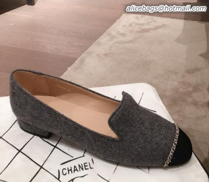 Shop Cheap Chanel Suede Chain Flat Loafers G35164 Gray 2020