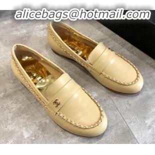 Discount Chanel Lambskin Chain Flat Loafers G35631 Beige 2020