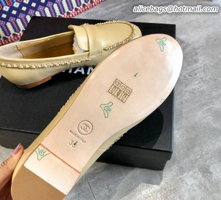 Discount Chanel Lambskin Chain Flat Loafers G35631 Beige 2020