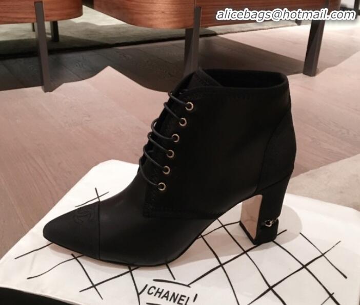 Modern Chanel Stitching Lambskin Heel Short Boots G11412 Black 2020