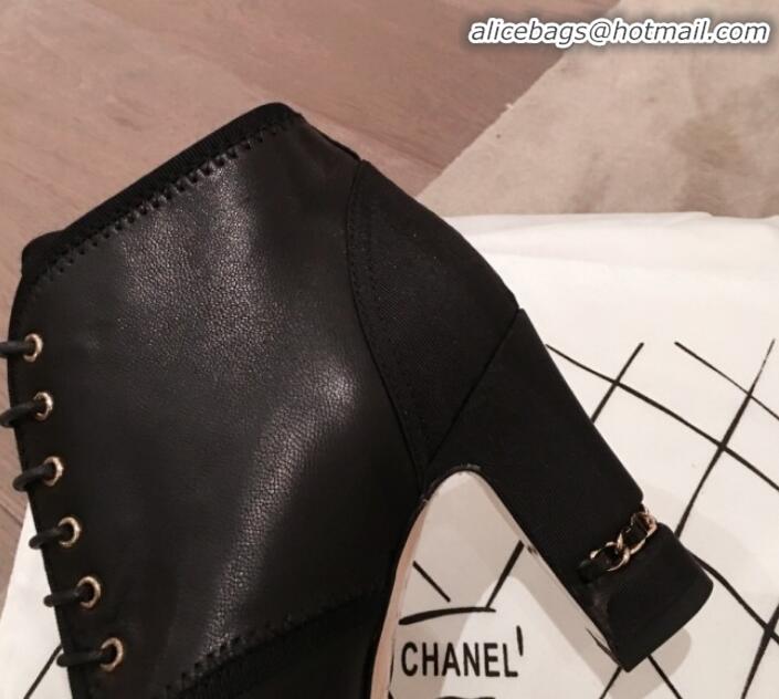 Modern Chanel Stitching Lambskin Heel Short Boots G11412 Black 2020