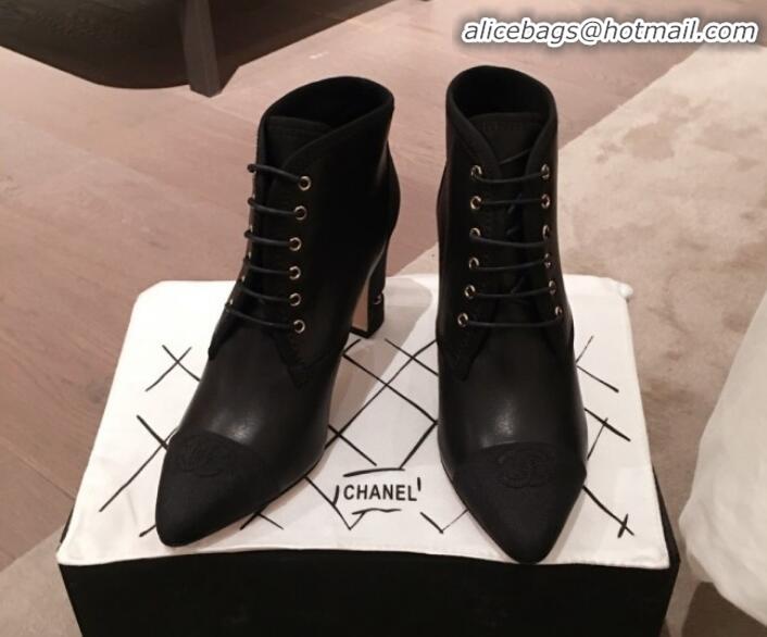 Modern Chanel Stitching Lambskin Heel Short Boots G11412 Black 2020