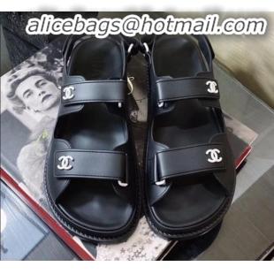 Crafted Chanel Strap Flat Sandals G11616 Black/White 2020