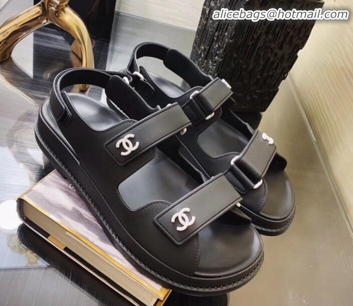 Crafted Chanel Strap Flat Sandals G11616 Black/White 2020