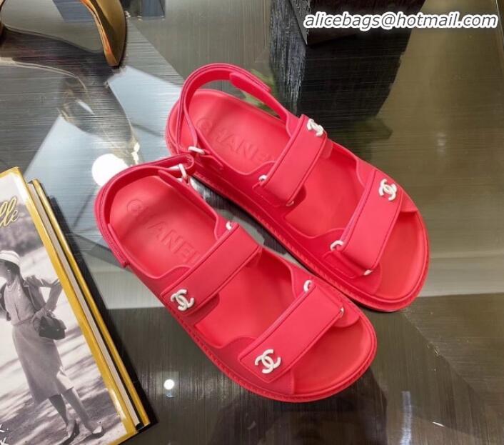 Expensive Chanel Strap Flat Sandals G11616 Red 2020