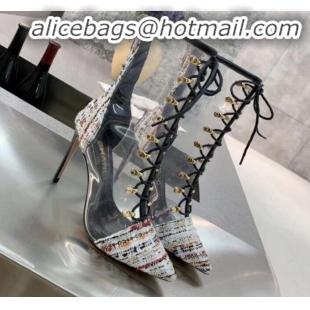 Best Price Chanel Tweed Transparent Lace-up High-Heel Short Boots G11620 Multicolor 2019