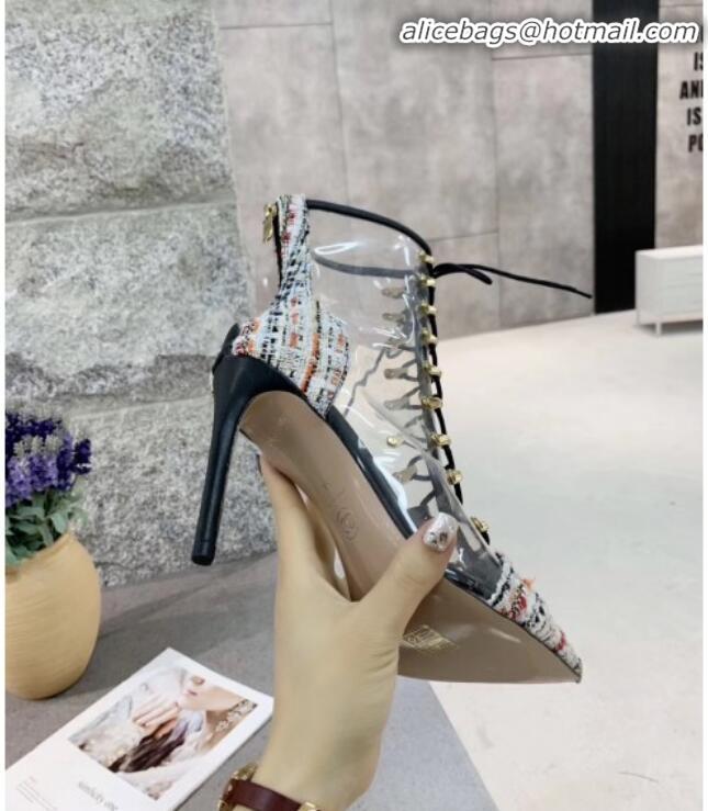 Best Price Chanel Tweed Transparent Lace-up High-Heel Short Boots G11620 Multicolor 2019