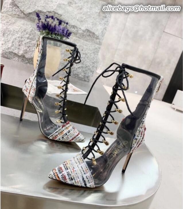 Best Price Chanel Tweed Transparent Lace-up High-Heel Short Boots G11620 Multicolor 2019