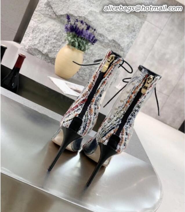 Best Price Chanel Tweed Transparent Lace-up High-Heel Short Boots G11620 Multicolor 2019