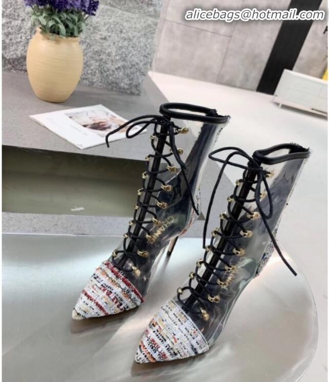 Best Price Chanel Tweed Transparent Lace-up High-Heel Short Boots G11620 Multicolor 2019