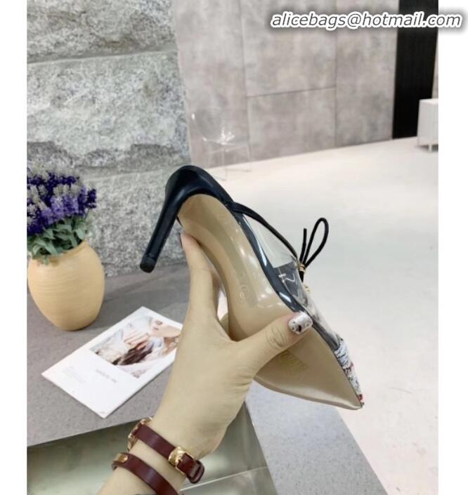 Stylish Chanel Tweed Transparent Lace-up High-Heel Mules G11627 Multicolor 2020