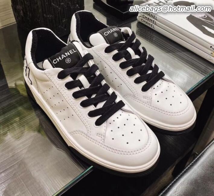 Best Price Chanel Calfskin Sneakers G35934 White/Black 2020