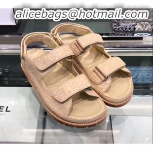 Luxury Classic Chanel CC Strap Flat Sandals G3445 Beige 2020