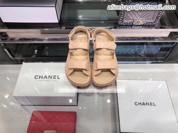 Luxury Classic Chanel CC Strap Flat Sandals G3445 Beige 2020