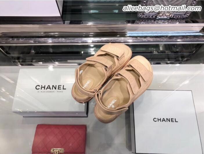 Luxury Classic Chanel CC Strap Flat Sandals G3445 Beige 2020