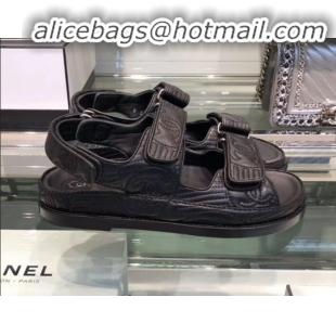 Lowest Price Chanel CC Strap Flat Sandals G3445 Black 2020