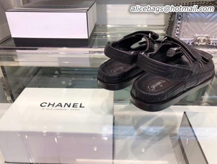 Lowest Price Chanel CC Strap Flat Sandals G3445 Black 2020