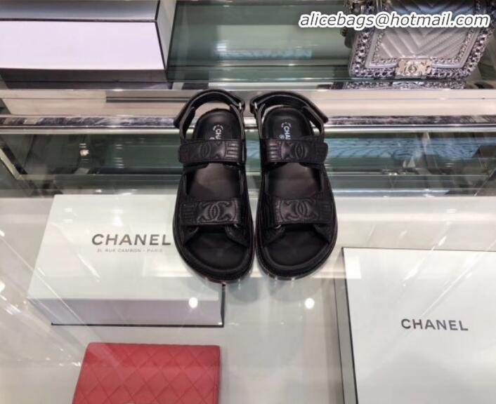 Lowest Price Chanel CC Strap Flat Sandals G3445 Black 2020