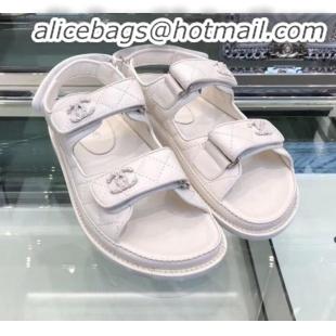 Buy Discount Chanel Quilted Strap Flat Sandals G3445 White 2020