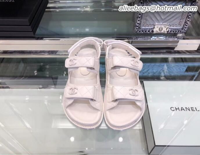 Buy Discount Chanel Quilted Strap Flat Sandals G3445 White 2020