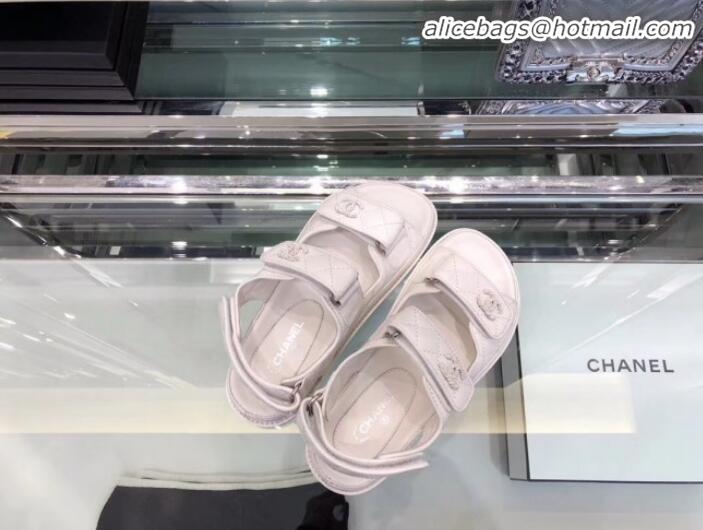 Buy Discount Chanel Quilted Strap Flat Sandals G3445 White 2020