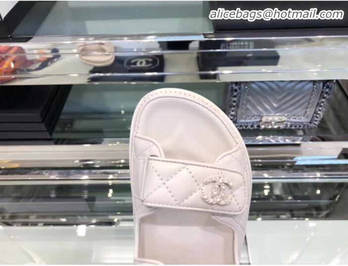 Buy Discount Chanel Quilted Strap Flat Sandals G3445 White 2020