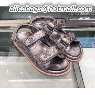 Low Price Chanel Quilted Strap Flat Sandals G3445 Silver 2020