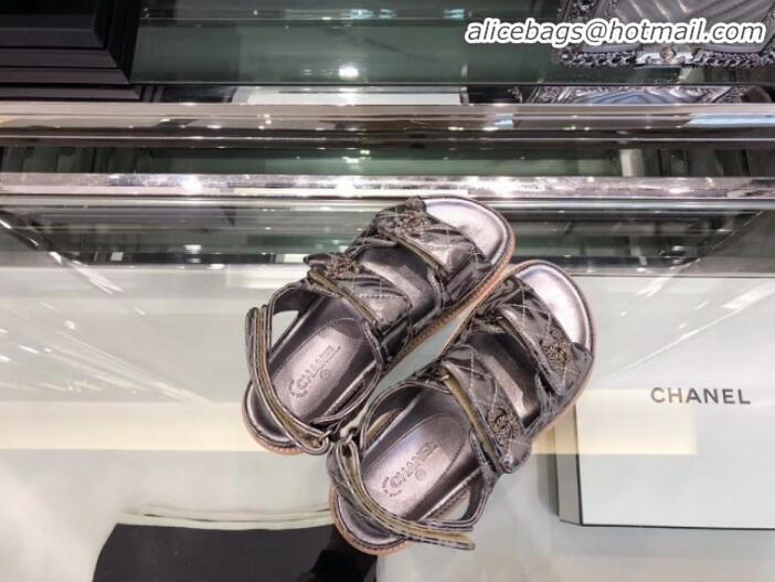 Low Price Chanel Quilted Strap Flat Sandals G3445 Silver 2020