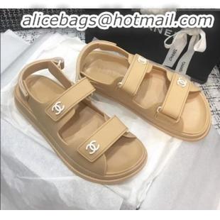 Low Cost Chanel Strap Flat Sandals G3445 Beige 2020