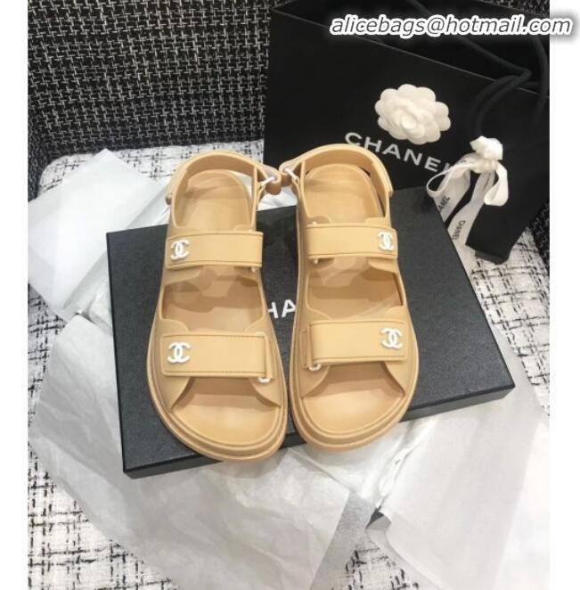 Low Cost Chanel Strap Flat Sandals G3445 Beige 2020