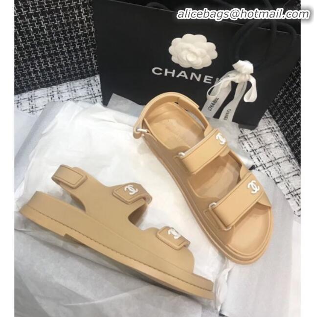 Low Cost Chanel Strap Flat Sandals G3445 Beige 2020