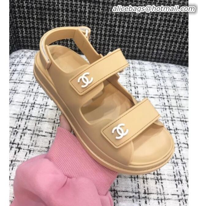 Low Cost Chanel Strap Flat Sandals G3445 Beige 2020