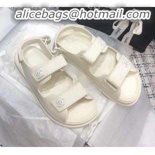 Good Looking Chanel Strap Flat Sandals G3445 White 2020