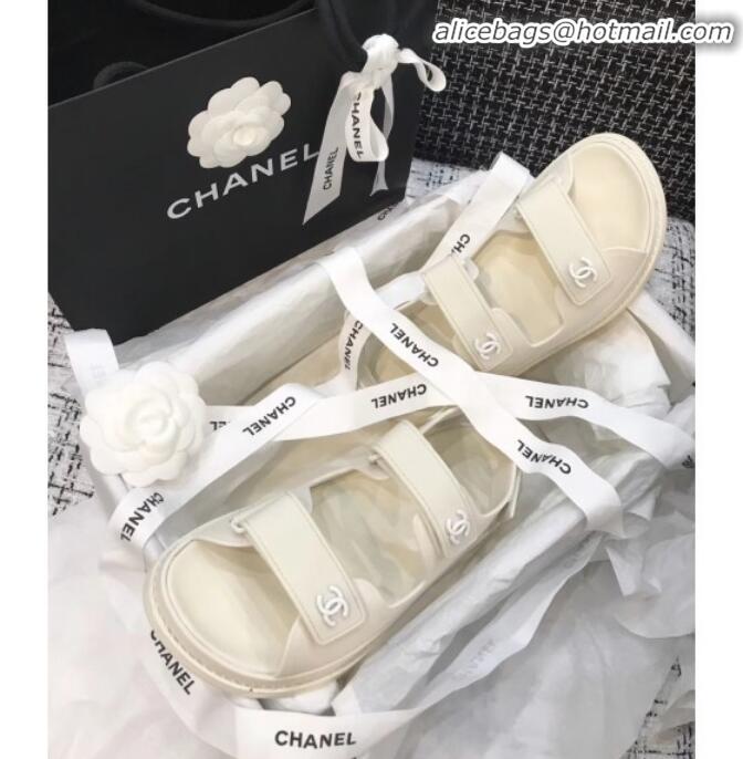 Good Looking Chanel Strap Flat Sandals G3445 White 2020