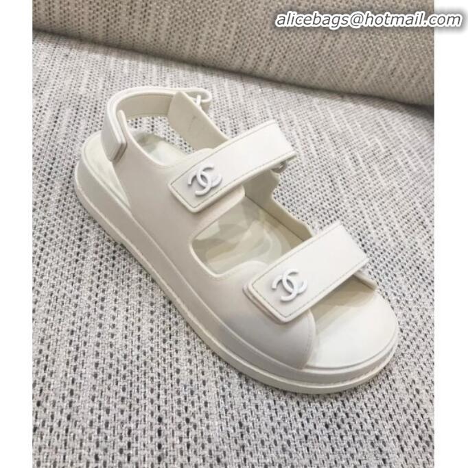 Good Looking Chanel Strap Flat Sandals G3445 White 2020