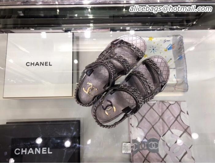 Best Product Chanel Chain Leather Strap Flat Sandals G3445 Silver 2020