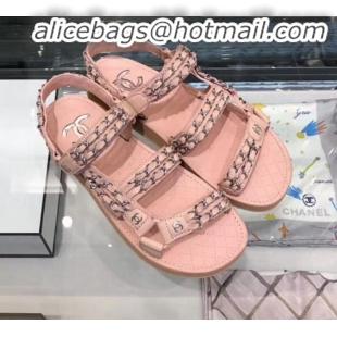 Classic Hot Chanel Chain Leather Strap Flat Sandals G3445 Pink 2020